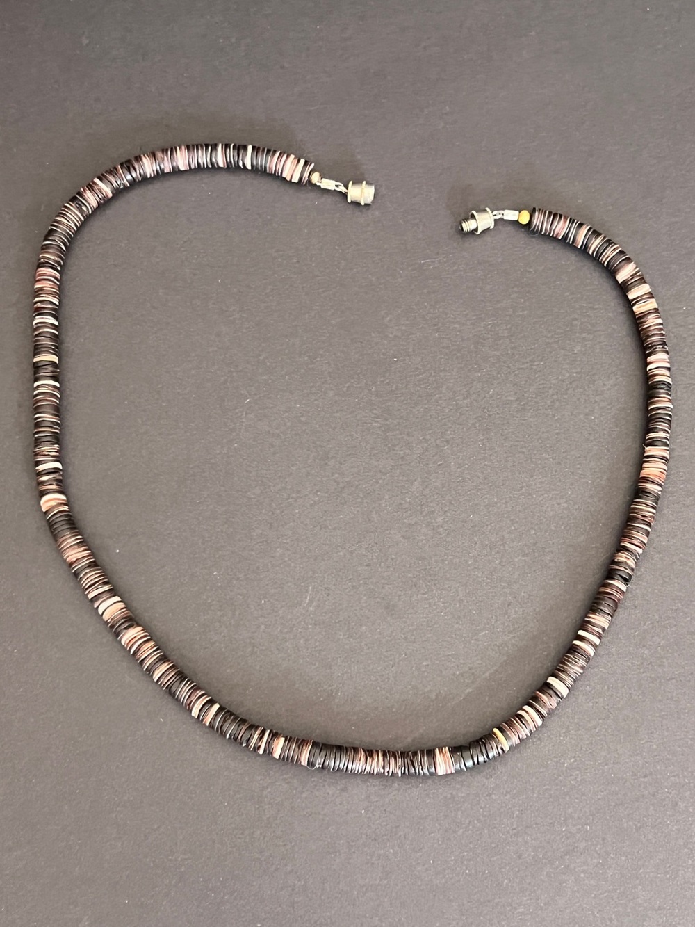 Vintage Heishi Surfer Necklace Brown Pen Shell